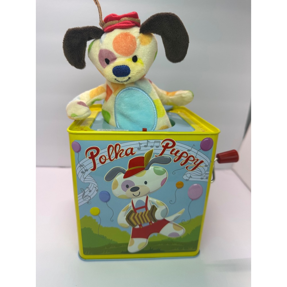 Polka Puppy Jack in the Box Musical Tin Toy Plush Pop Up Puppy Classic Toy